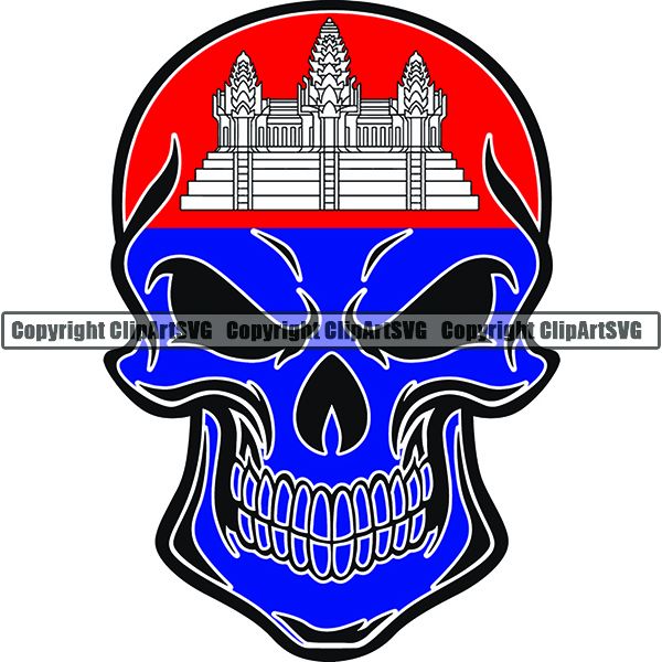 Country Flag Skull Cambodia ClipArt SVG