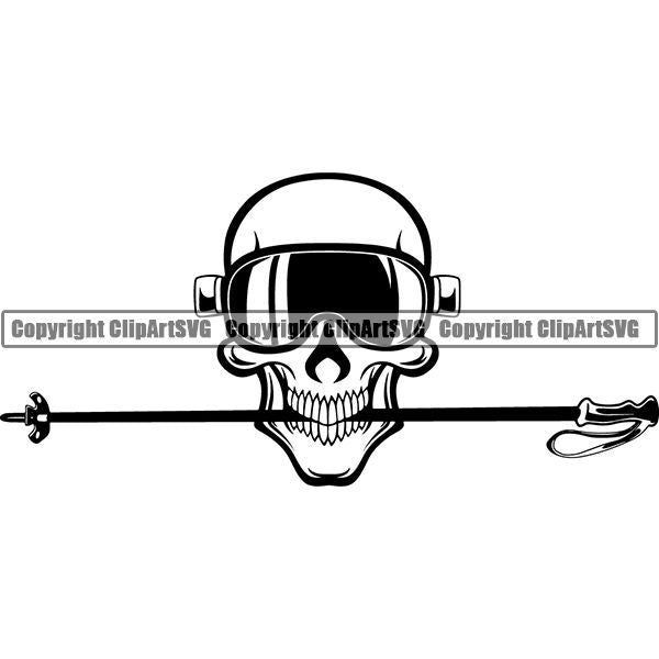 Sports Snowboarding Snowboard Skiing Ski Googles Ski Pole Skull Skeleton Scary Evil Horror Halloween Death Dead X Sports Extreme ClipArt SVG