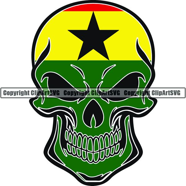Country Flag Skull Ghana ClipArt SVG