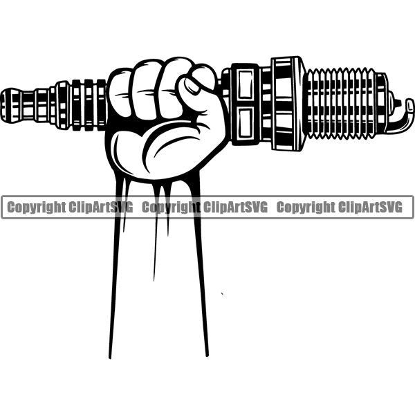 Mechanic Repair Shop Garage Engine Spark Plug ClipArt SVG