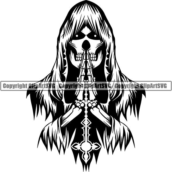 Skull Skeleton Grim Reaper Tattoo Tat ClipArt SVG