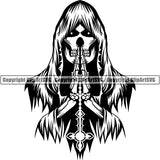 Skull Skeleton Grim Reaper Tattoo Tat ClipArt SVG