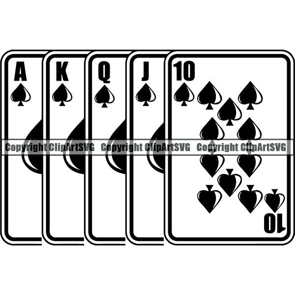 Game Poker Card Royal Flush Flat ClipArt SVG