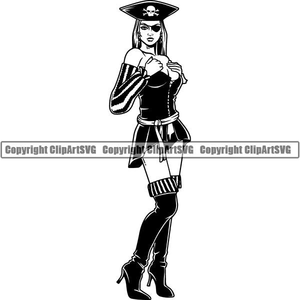Pirate Sea Gangster Criminal Warrior Woman ClipArt SVG