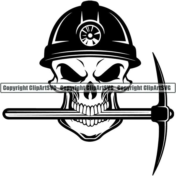 Mining Mine Miner Skull Helmet Axe ClipArt SVG