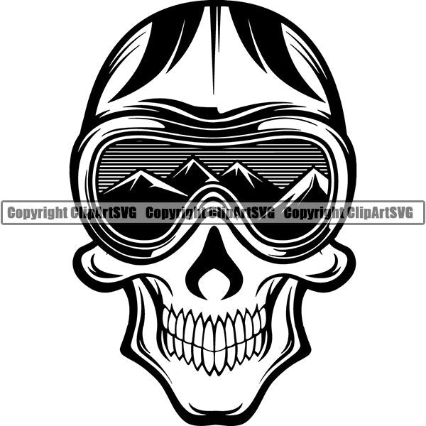 Sports Skiing Ski Snowboarding Snowboard Googles Helmet Skull Skeleton Scary Evil Horror Halloween Death Dead X Sports Extreme ClipArt SVG