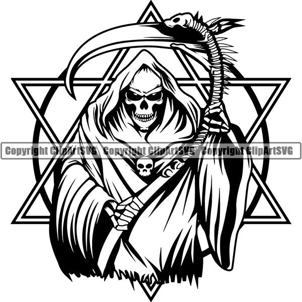 Skull Skeleton Grim Reaper Tattoo Tat ClipArt SVG