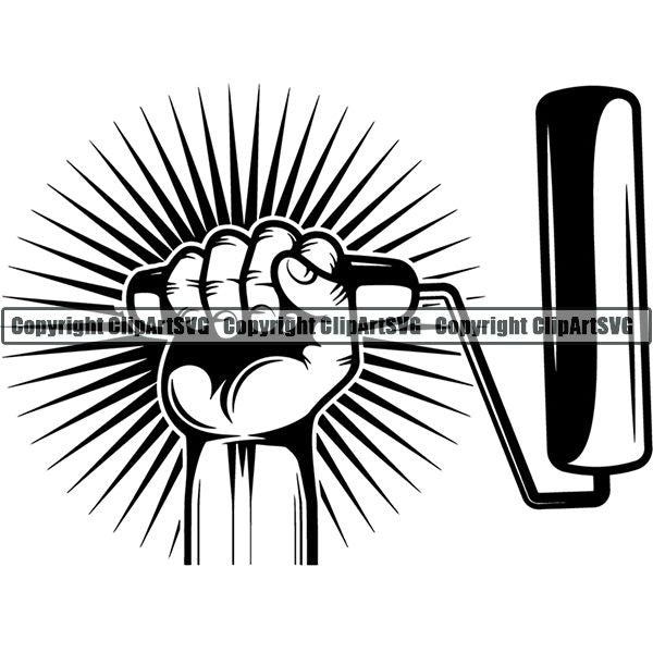 Painting Service Painter Paint Hand Sunburst Ribbon ClipArt SVG