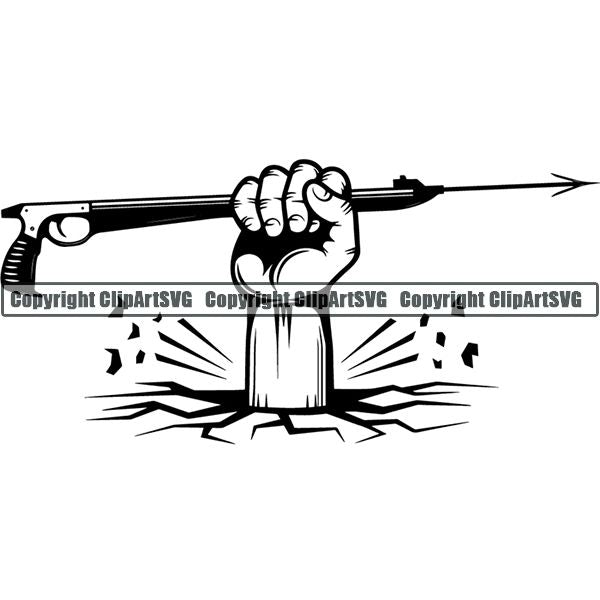 Diving Dive Diver Speargun Gaff Nautical Boat Boating Sail Fish Fishing ClipArt SVG