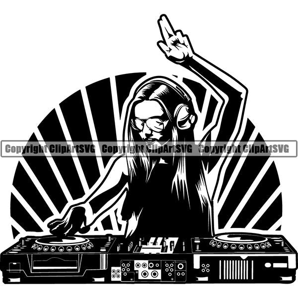 Disc Jockey DJ Turntable Audio Vinyl Record Player Sound Wave ClipArt SVG
