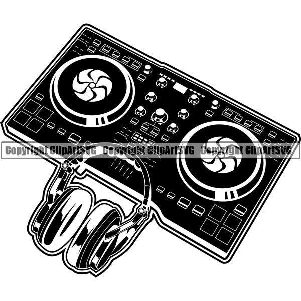 Disc Jockey DJ Turntable Audio Vinyl Record Player Sound Wave ClipArt SVG
