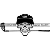 Sports Game Golf Hat Club Skull Skeleton Scary Evil Horror Halloween Death Dead ClipArt SVG