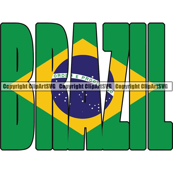 Country Flag Text Name Brazil ClipArt SVG