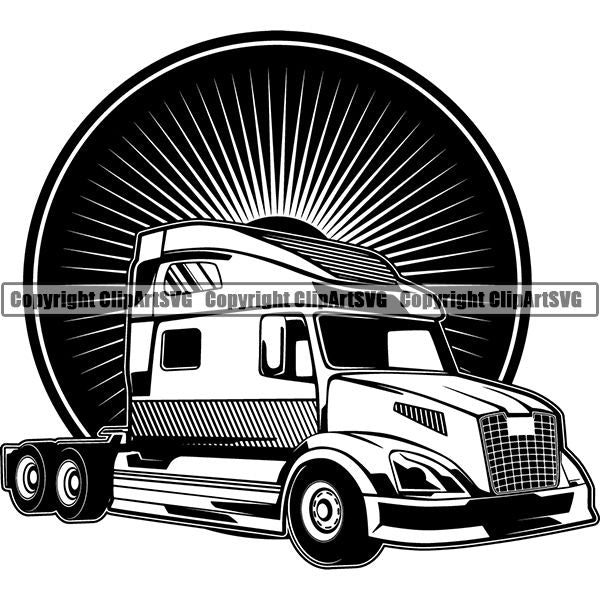 Truck Driver Trucking Trucker Driving Transportation Semi Flatbed Tractor Trailer ClipArt SVG