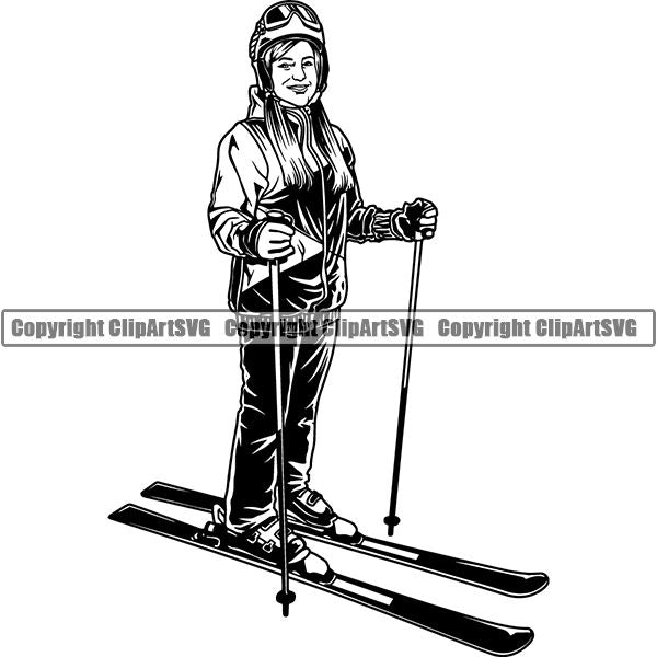 Sports Skiing Ski Snowboarding Snowboard Skier Woman Female ClipArt SVG