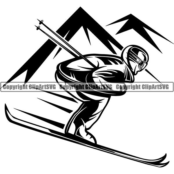 Sports Skiing Ski Snowboarding Snowboard Downhill ClipArt SVG