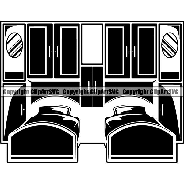 House Furniture Bedroom Set Twin Beds ClipArt SVG