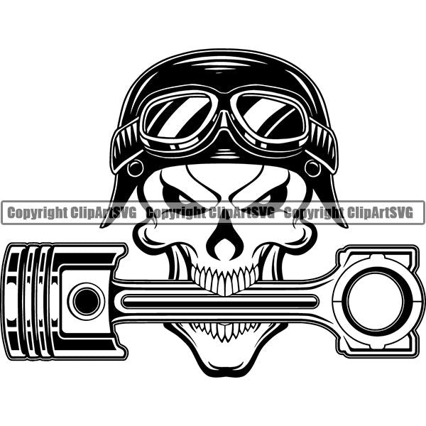 Mechanic Repair Shop Garage Motorcycle Helmet Piston Skull ClipArt SVG