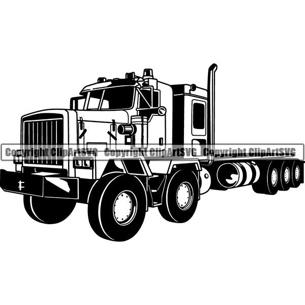 Truck Driver Trucking Trucker Driving Transportation Semi Flatbed Tractor Trailer ClipArt SVG