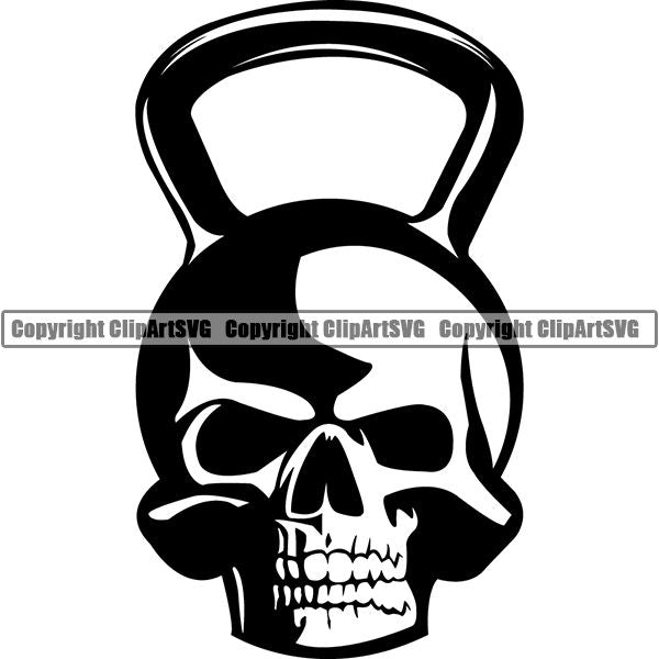 Gym Sports Bodybuilding Fitness Muscle Kettle Bell Skull Skeleton Scary Evil Horror Halloween Death Dead ClipArt SVG