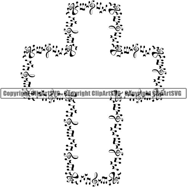 Music Design Element Frame Border Notes Scattered Cross ClipArt SVG