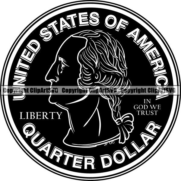 Coin Collecting Quarter 25 Cents George Washington Color Design Element Cash Stack Knot Roll Rubber band Bundle Brick Spread Business Bank Finance Rich Wealthy Wealth Advertising Vector Clipart SVG
