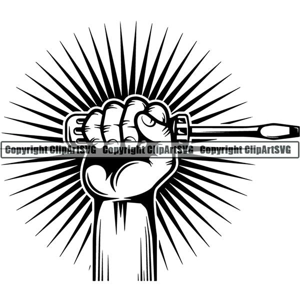 Mechanic Repair Shop Garage Screwdriver Hand Sunburst ClipArt SVG