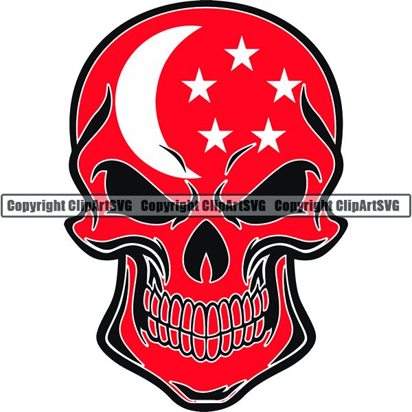 Country Flag Skull Singapore ClipArt SVG