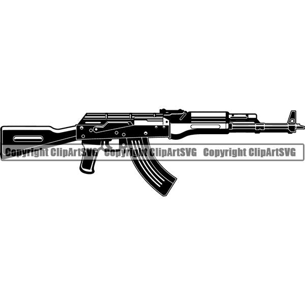 Military Weapon Gun Assault Rifle Machine Gun AK-47 ClipArt SVG