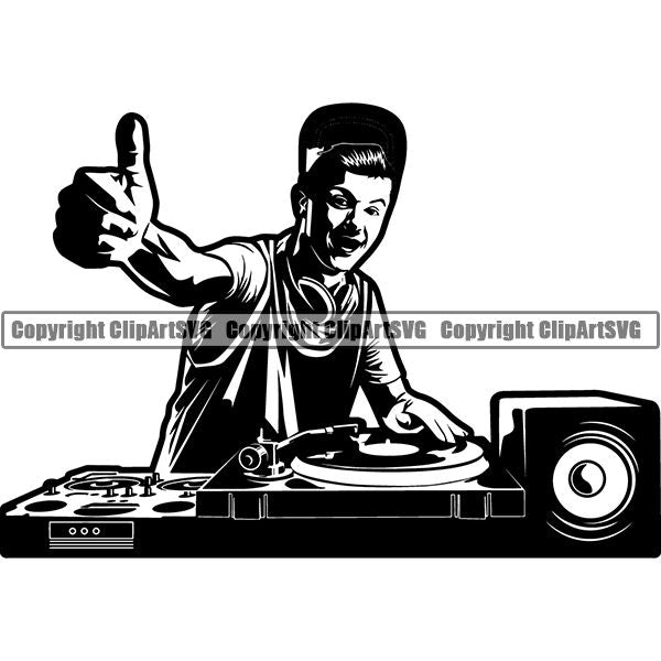 Disc Jockey DJ Turntable Audio Vinyl Record Player Sound Wave ClipArt SVG