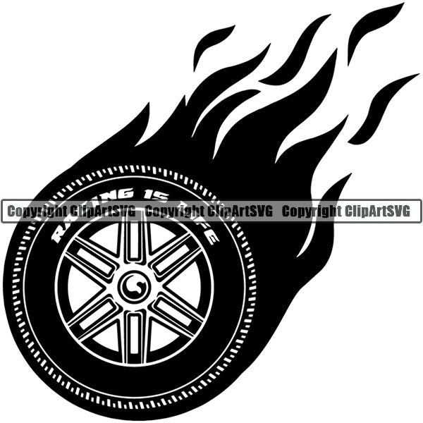 Sports Car Racing Tire Flame ClipArt SVG