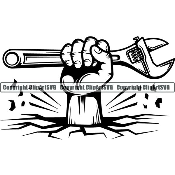 Construction Building Repair Service Wrench Hand Break Ground ClipArt SVG