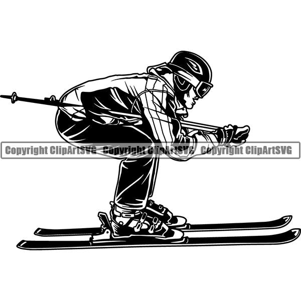 Sports Skiing Ski Snowboarding Snowboard Skier Man Male Downhill ClipArt SVG