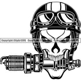 Mechanic Repair Shop Garage Motorcycle Helmet Googles Spark Plug Skull ClipArt SVG