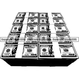 Money Cash Huge Pile Color Design Stack Bank Finance Rich Wealthy Knot Roll Spread 100 Dollar Bill Currency Advertise Marketing Clipart SVG