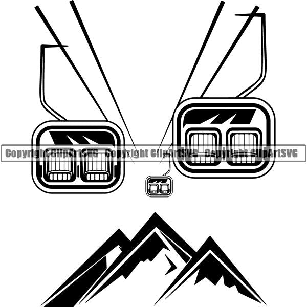 Sports Skiing Ski Snowboarding Snowboard Ski Lift ClipArt SVG