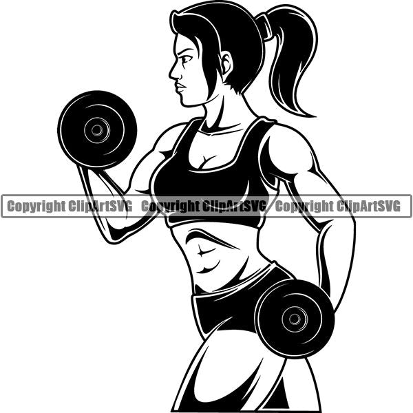 Gym Sports Bodybuilding Fitness Muscle Woman Female ClipArt SVG