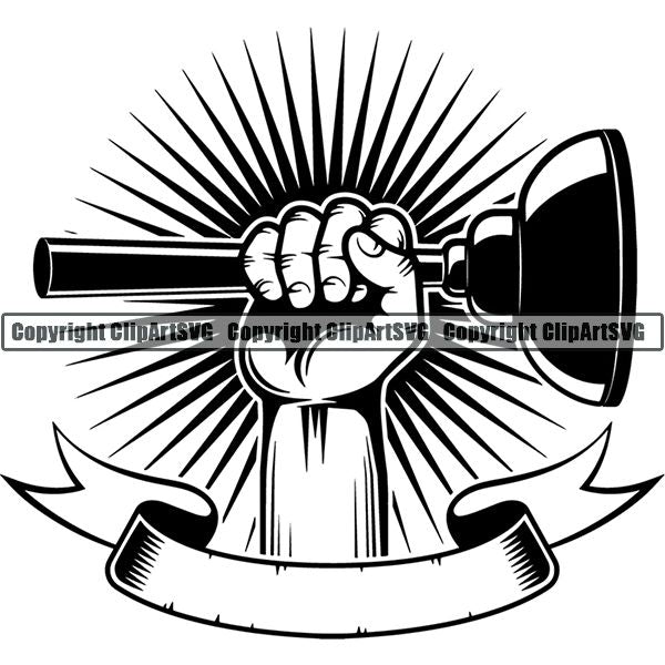 Plumbing Plumber Pipe Repair Service Hand Sunburst Ribbon ClipArt SVG