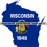 State Flag Map Wisconsin ClipArt SVG