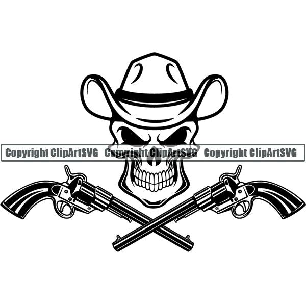 Occupation Cowboy Skull Guns Crossed ClipArt SVG