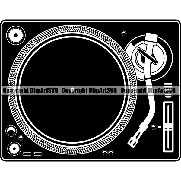 Disc Jockey DJ Turntable Audio Vinyl Record Player Sound Wave ClipArt SVG