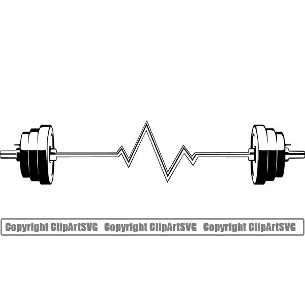Gym Sports Bodybuilding Fitness Muscle Weight Bar Heartbeat ClipArt SVG