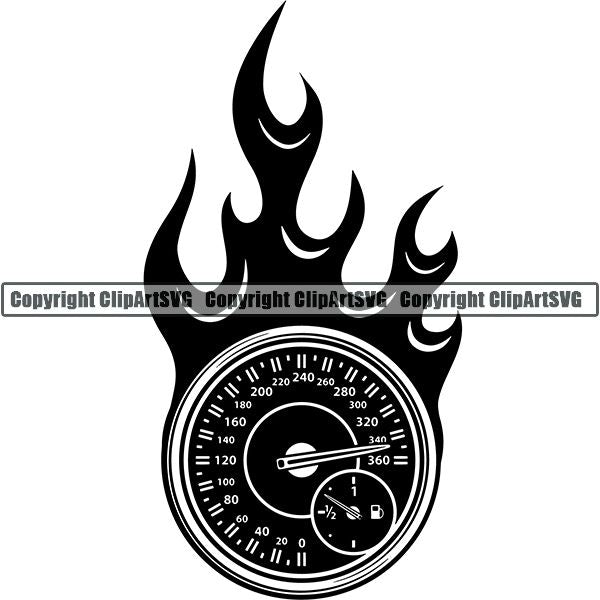 Sports Car Racing Guage Flame ClipArt SVG