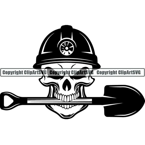 Mining Mine Miner Skull Helmet Shovel ClipArt SVG