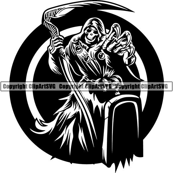 Skull Skeleton Grim Reaper Tattoo Tat ClipArt SVG