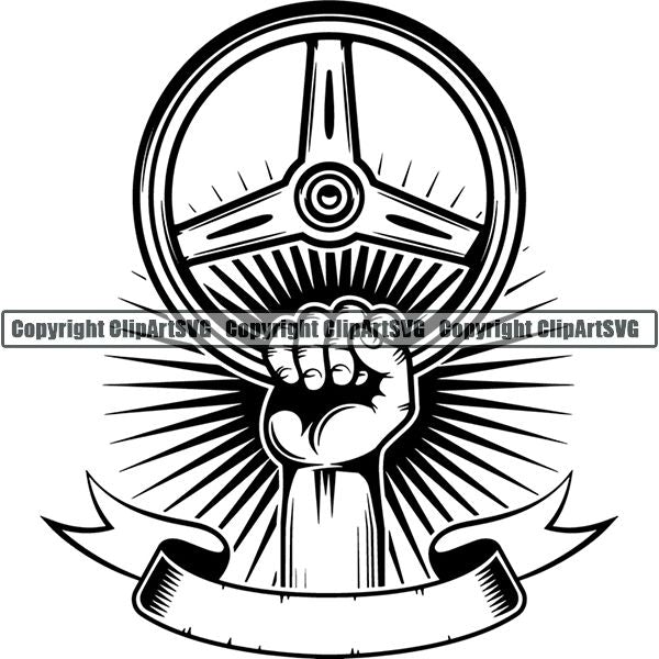 Sports Car Racing Hand Sunburst Ribbon ClipArt SVG