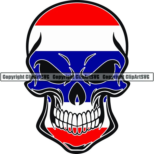 Country Flag Skull Thailand ClipArt SVG
