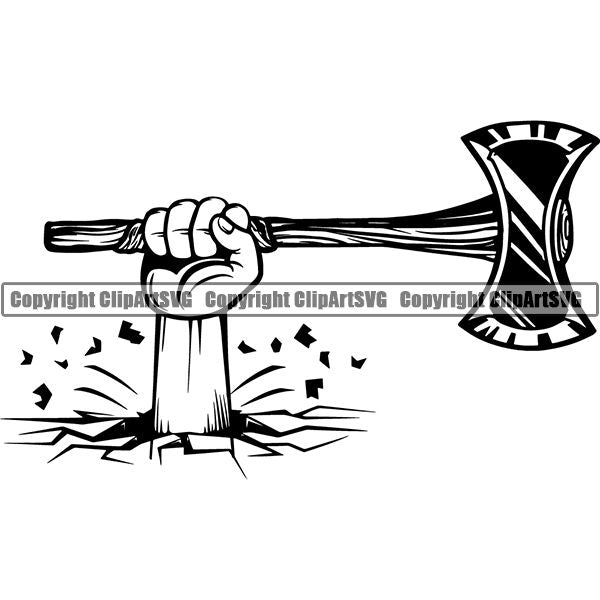 Viking Warrior Axe Double Sided ClipArt SVG