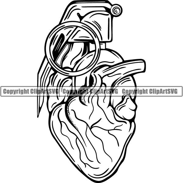 Military Weapon Grenade Heart ClipArt SVG