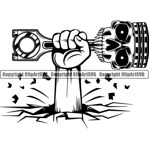 Mechanic Repair Shop Garage Engine Piston Skull ClipArt SVG
